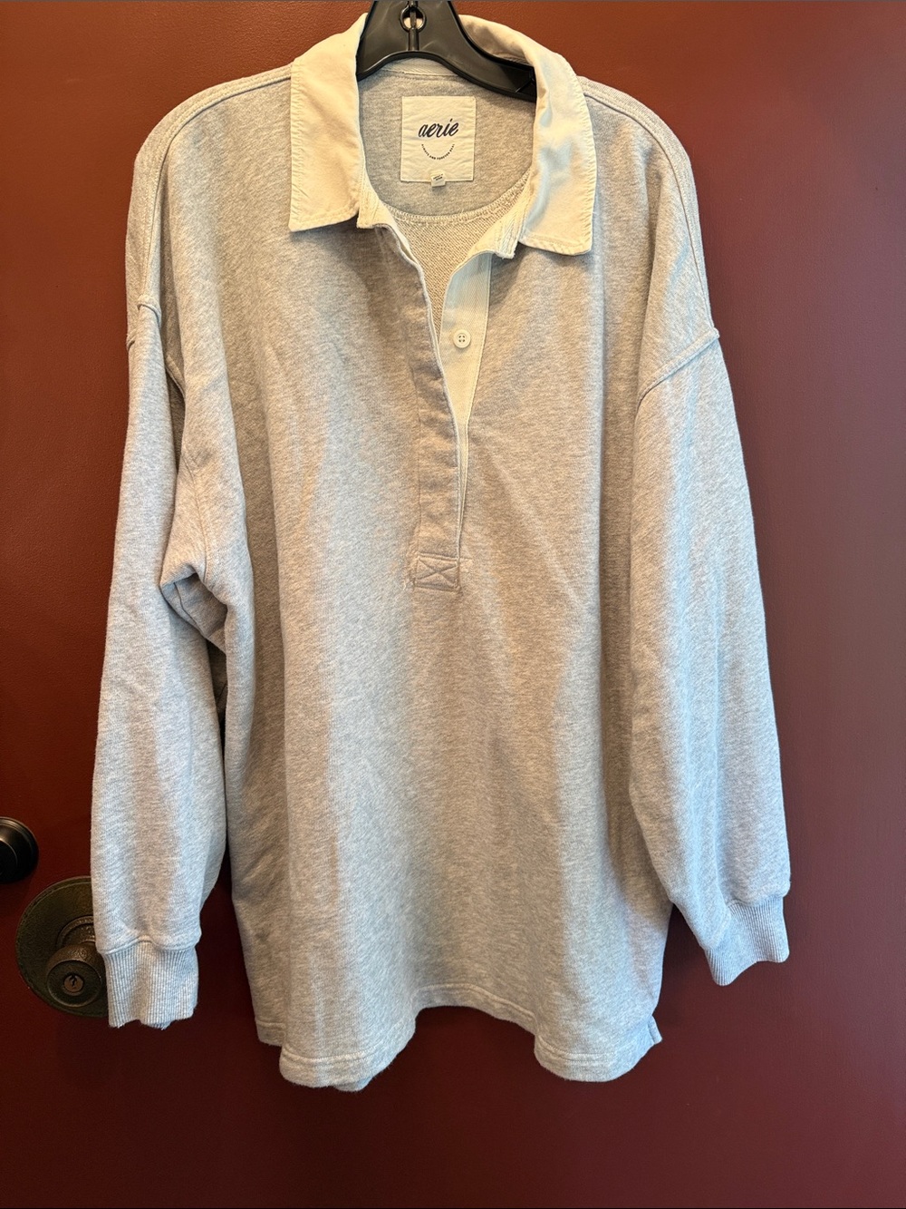 Aerie Light Gray Pullover Sweatshirt with Cream Collar